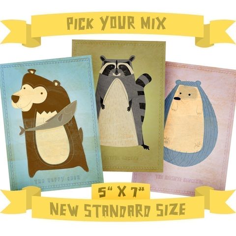 5,in,x,7,Critters,Series,-,Pick,Your,Mix,Set,of,3,Illustrations,Children,Art,kids,kid,print,cute,children,animal,hedgehog,bear,possum,art,digital,nursery,paper