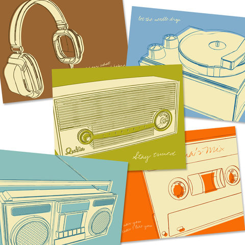 Music,Art,-,Lunastrella,Audio,and,Set,of,Five,8,in,x,10,Prints,Illustration,Digital,print,paper,cute,retro,vintage,lunastrella,dude,gift,orange,camera_art,8mm,polaroid,ink