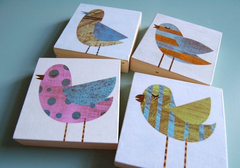 Collage Bird Art Blocks - Set of Four - 3 in x 3 in - product images  of 