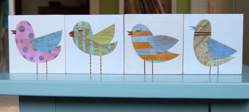 Collage Bird Art Blocks - Set of Four - 3 in x 3 in - product images  of 
