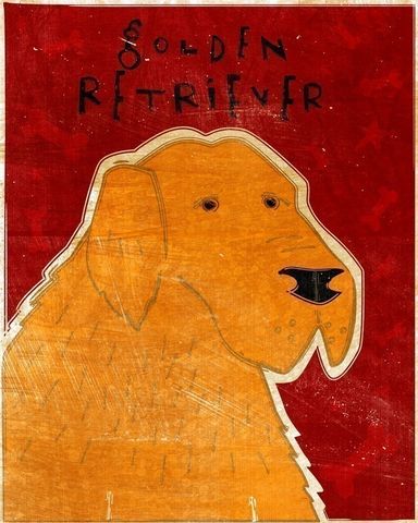Golden,Retriever,Print,8,x,10,Art,Illustration,digital,whimsical,cute,dog,retriever,animals,animal,golden,paper,ink