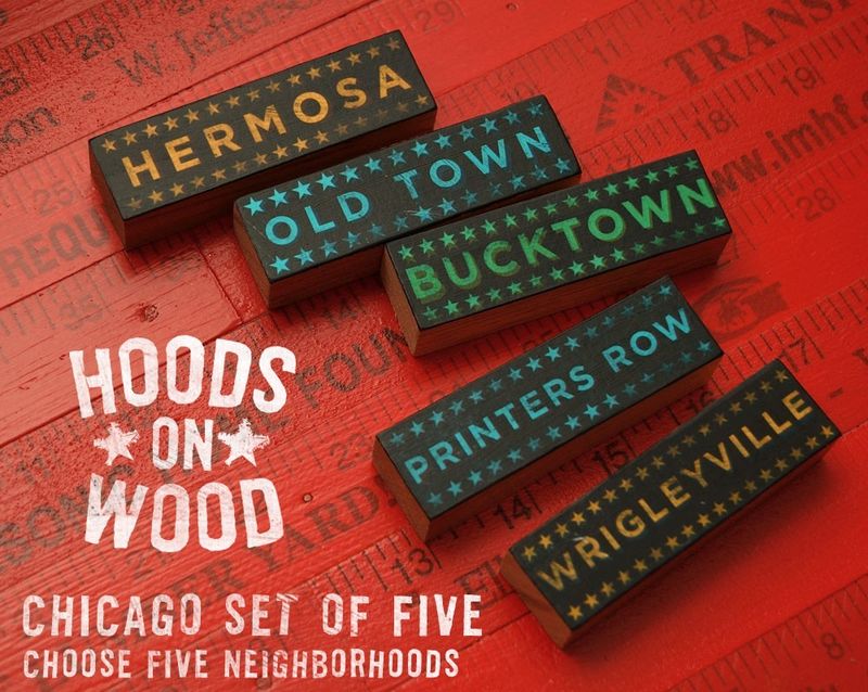 Chicago Hoods on Wood - Five Art Block Set - Pick the Hoods - product images  of 