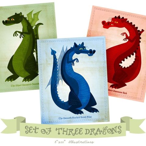 Dragon,Series,-,Set,of,3,Illustrations,8,in,x,10,Prints,Art,Illustration,Digital,kid,print,paper,cute,children,digital,dragon,mythical,wizard,reproduction