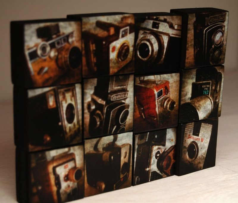 PiccoloBlocco Cameras- Little Block - Art Blocks Set of 12 - Pick the Prints - 1.5 in x 1.5 in - product images  of 