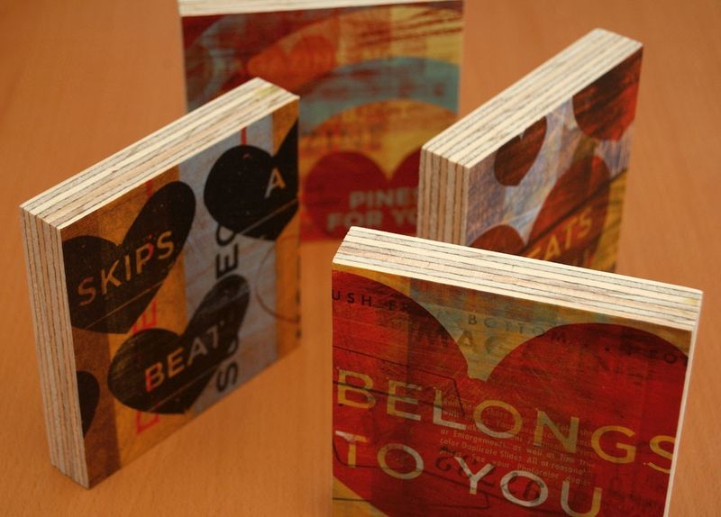 Heart Collage Series Art Blocks - Set of 4 - 4 in x 4 in - product images  of 