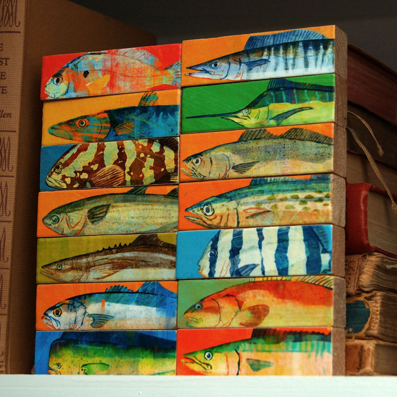 Whole Mess of Fish Sticks - Saltwater Fish Art Block Set of 14 - product images  of 