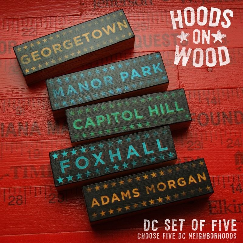 Washington DC Hoods on Wood - Five Art Block Set - Pick the Hoods - product images  of 