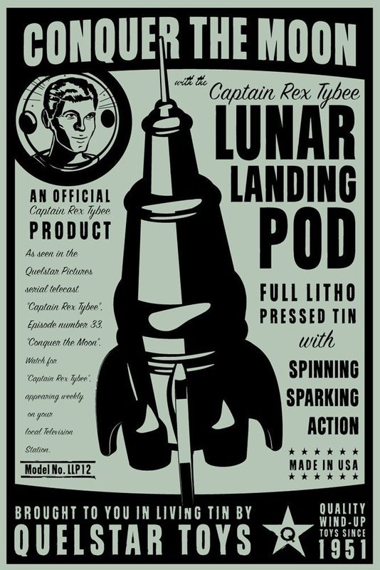 Lunar Landing Pod Tin Toy Rocket Box Art Print 8 in x 12 in - product images