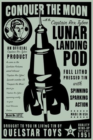 Lunar,Landing,Pod,Tin,Toy,Rocket,Box,Art,Print,8,in,x,12,Digital,digital,paper,print,cute,art,children,rocket