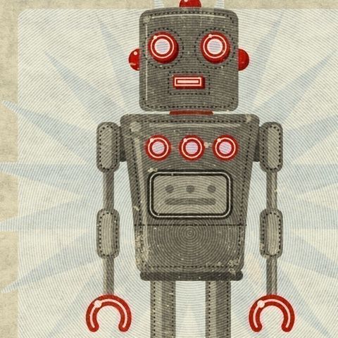 Oscar,Box,Art,Robot,Print,8,in,x,10,Illustration,digital,john_w_golden,robot,science_fiction,gray,grey,red,oscar,toy_robot,paper,computer