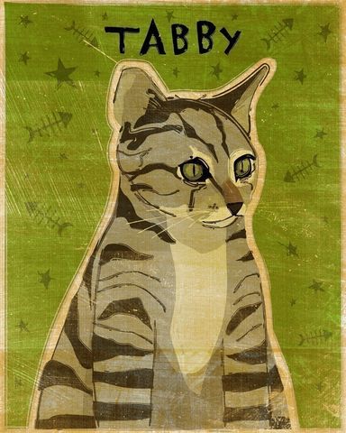 Gray,Tabby,Print,8,in,x,10,Pets,illustration,print,digital,whimsical,cute,animals,animal,cat,gray,green,paper,ink