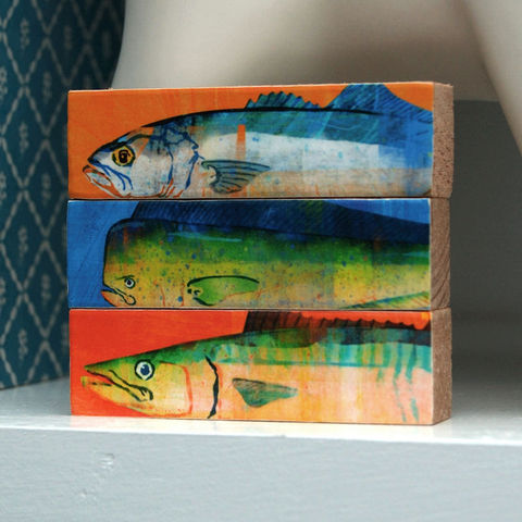 Fish,Sticks,-,Saltwater,Art,Block,Set,of,3,Illustration,Digital,wood,block,fathers_day,dad,fathers_day_gift,saltwater,fish,fisherman,fishing,mackerel,marlin,mahi_mahi,paper,ink,glue,sealer