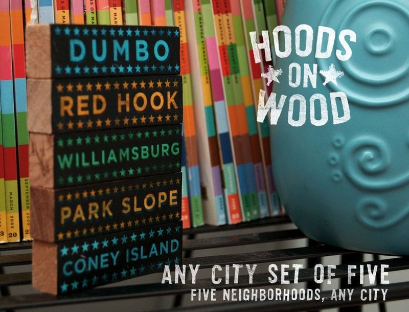 Hoods on Wood - Five Art Block Set - Any City, Pick Your Hoods - product images  of 