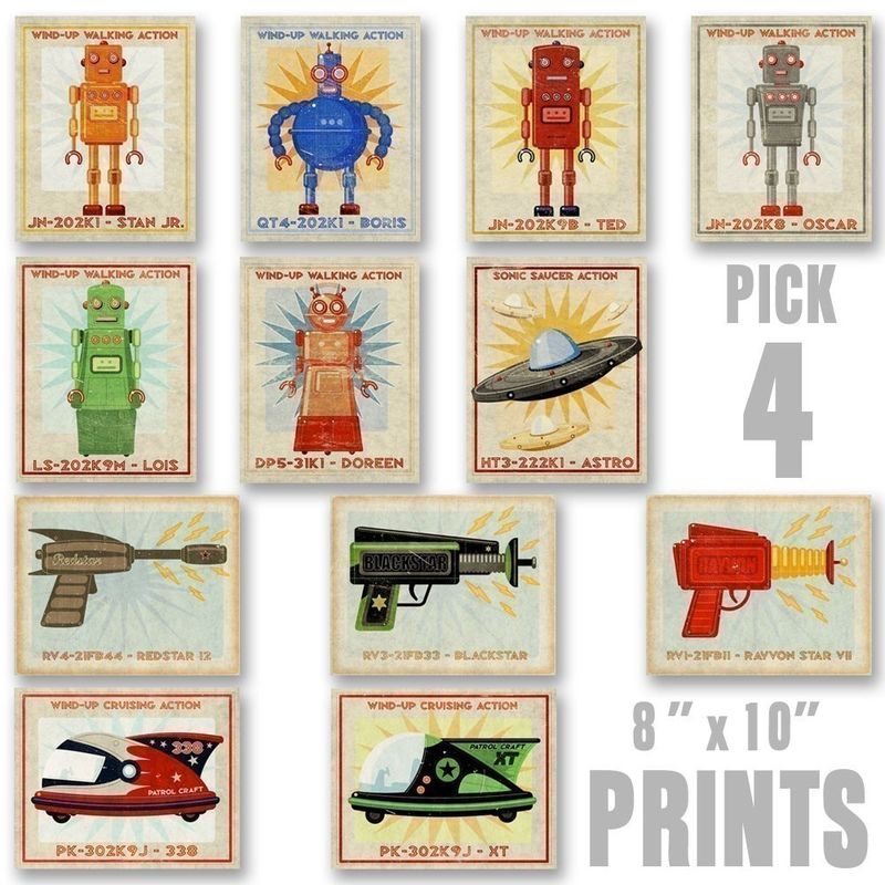 Robots, Rayguns and Racers Set of 4 Prints - Pick your Mix - 8 in x 10 in - product images  of 