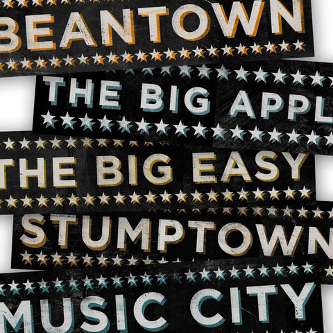 City,Moniker,Series,-,Pick,the,Print,Sign,18,in,Wide,Art,Illustration,reproduction,digital,sign,typography,blue,orange,city,new_york,las_vegas,new_orleans,portland,paper,ink