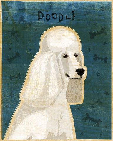 Poodle,(White),Print,8,in,x,10,Art,Illustration,digital,whimsical,cute,dog,animals,animal,poodle,white,blue,paper,ink