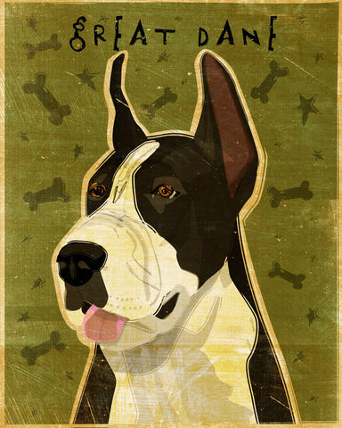 Great,Dane,Number,7,-,Black,Mantle,Dog,Art,Print,8,in,x,10,Illustration,whimsical,cute,animals,dog_art,pet,puppy,Great_Dane,Great_Dane_Art,Dog_Print,black_mantle,paper,ink