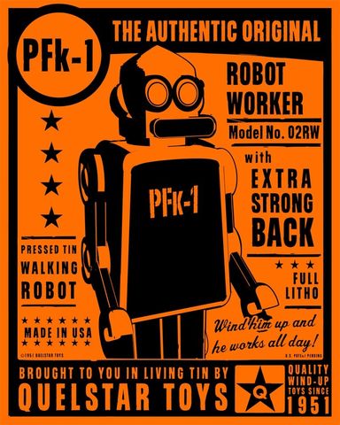PFk-1,Tin,Toy,Robot,Box,Art,Print,Illustration,Digital,digital,paper,print,robot,cute,children,orange