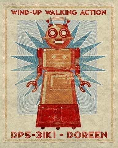 Doreen,Box,Art,Robot,Print,8,in,x10,Illustration,Digital,toddler,illustration,print,digital,john_w_golden,children,robot,red,teal,paper,computer