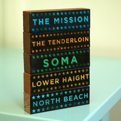 San,Francisco,Hoods,on,Wood,-,Five,Art,Block,Set,Pick,the,Illustration,Digital,wood,block,black,gift,neighborhood,type,graduation_gift,text,san_francisco,mothers_day_gift,fathers_day_gift,paper,ink,glue,sealer