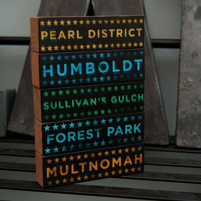 Hoods on Wood - Five Art Block Set - Portland, Oregon Pick Your Hoods - product images  of 