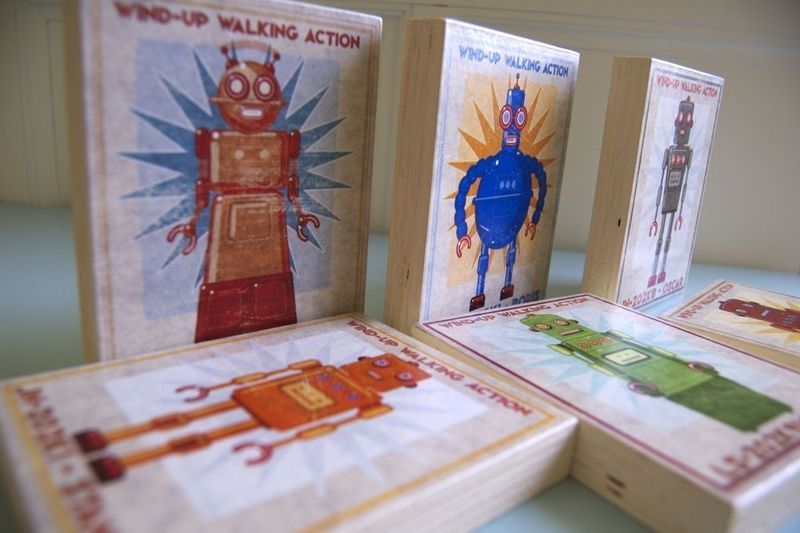Robot Series Art Block - Set of 6 - 4 in x 5 in - product images  of 
