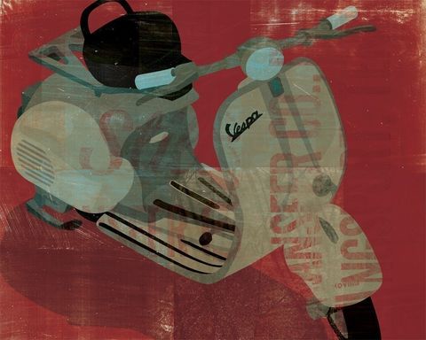 Vespa,No.,1,Print,8,in,x,10,Art,paper,print,color,vespa,scooter,125,red