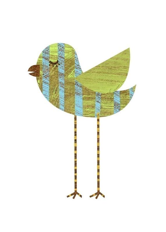 Band Legged Blue Green Striped Bird Collage Print 5 in x 7 in - product images  of 