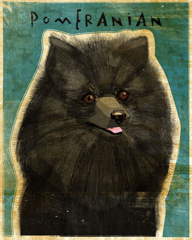Pomeranian,-,Black,Dog,Art,Print,8,in,x,10,Illustration,whimsical,cute,animals,dog_art,pet,puppy,Dog_Print,Pomeranian_art,Pom,black,paper,ink