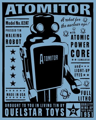 Atomitor,Tin,Toy,Robot,Box,Art,Print,art,digital,paper,print,robot,cute,children,geekery,blue_art