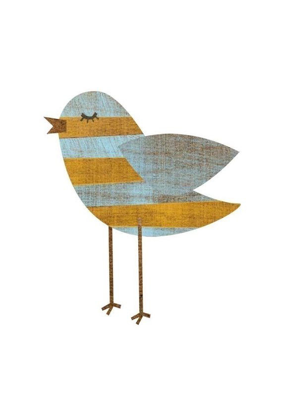 Yellow Blue Stripe Bird Collage Print 5 in x 7 in - product images  of 