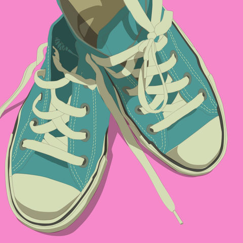 Lowtops,Turquoise,on,Pink,8x8,Square,Art,Illustration,Print,digital,kitsch,retro,vintage,shoes,lowtops,pink,turquoise,paper,computer