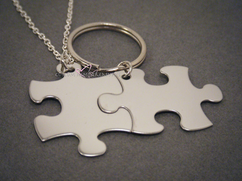 Puzzle piece Keychain and Necklace set for couples CustomHempTreasures