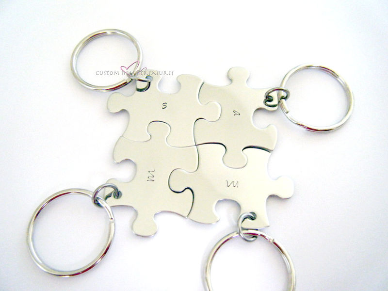 Set of 4 Puzzle Piece Keychains, Family Keychain set CustomHempTreasures