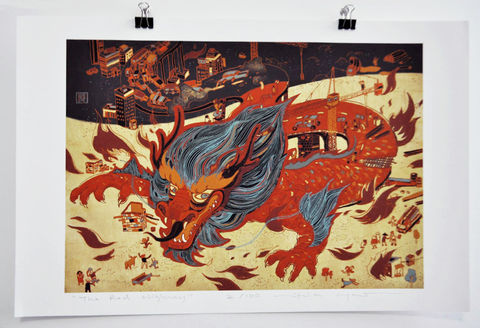 The,Red,Highway,Victo Ngai, limited edition giclee print, dragon, China, highway