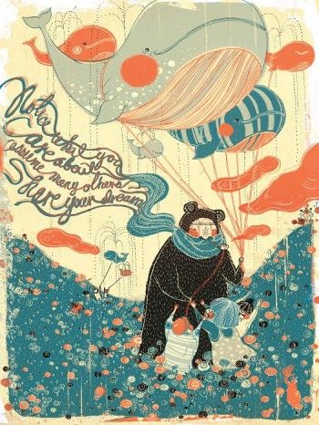 Notice,what,you,care,about,,assume,many,others,share,your,dream.,Victo Ngai, limited edition giclee print, whale, watering, flower field, children