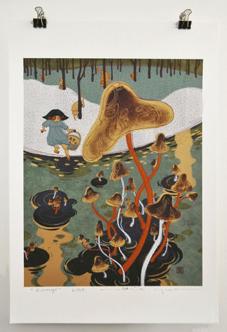 Emerge,Victo Ngai, limited edition giclee print, children, animals, mushroom