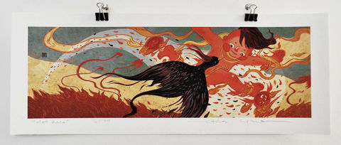 The,Hot,Race,Victo Ngai, limited edition giclee print, legend, children, bird, flame