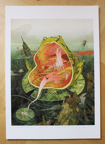 Utopia,Victo Ngai, limited edition giclee print, frog, end of world, apocalypse, ruins, building