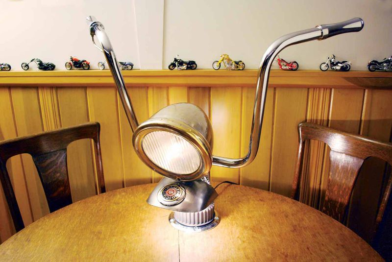 Headlight Table Lamp made from recycled Harley Davidson parts - alternate image 1