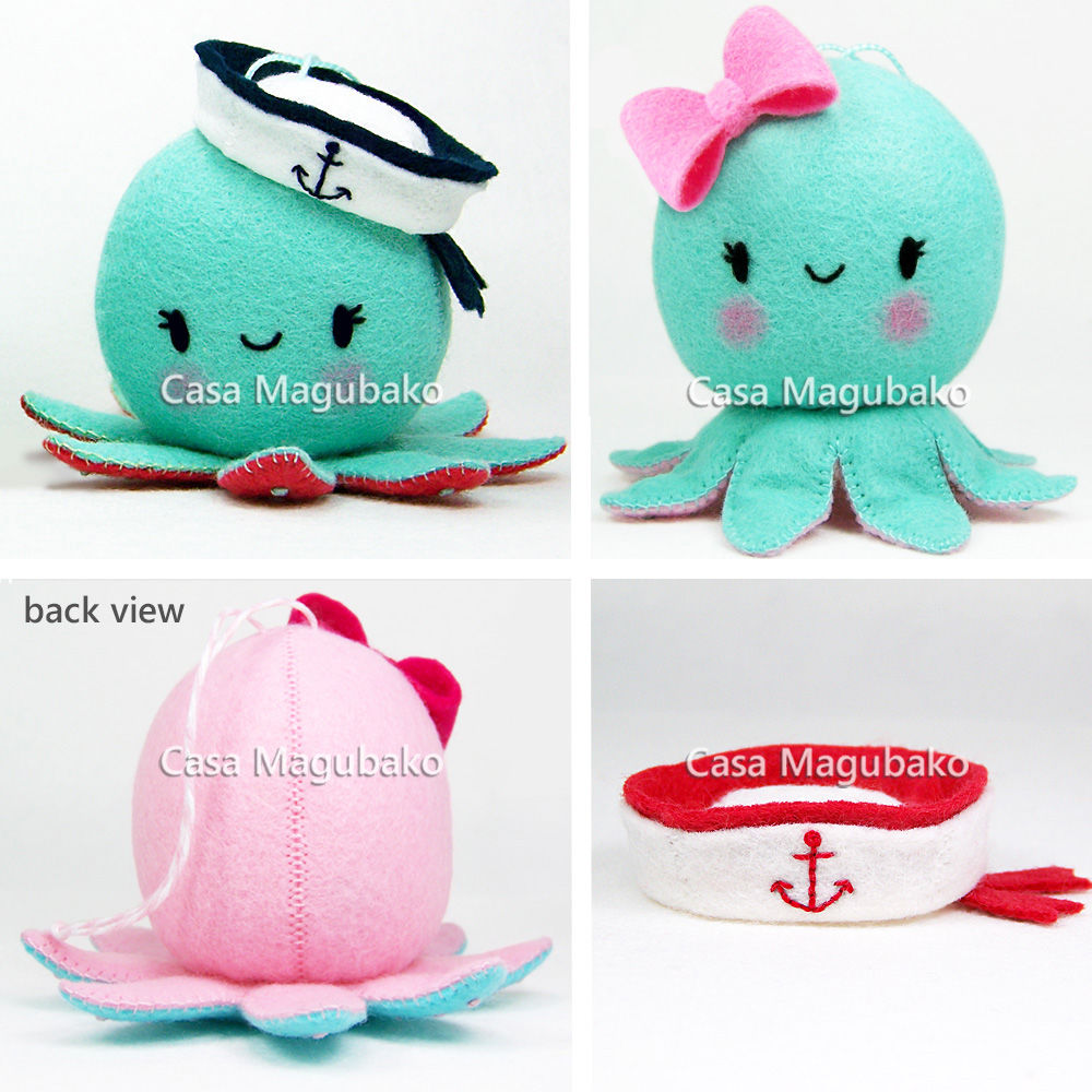 Sewing Pattern Felt Octopus with a Bow or a Sailor’s Cap Two Sizes