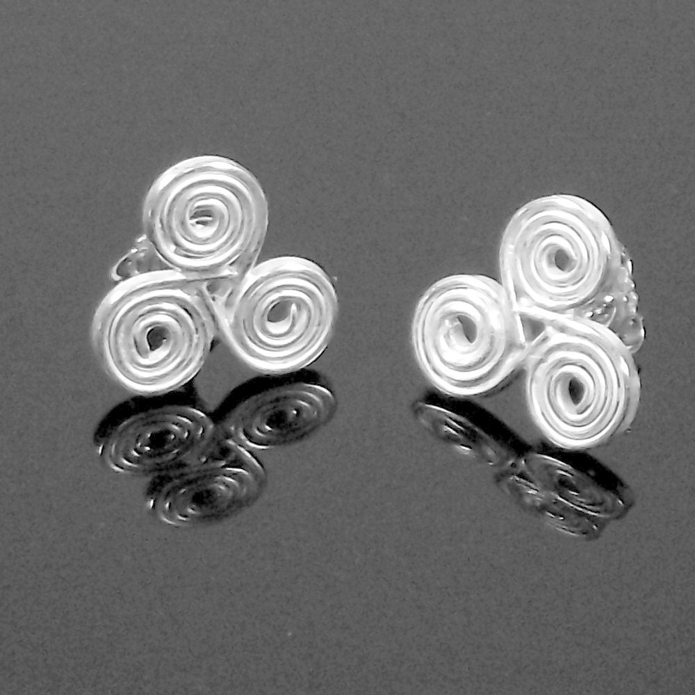 Handmade silver 'triple spiral' stud earrings - product images  of 