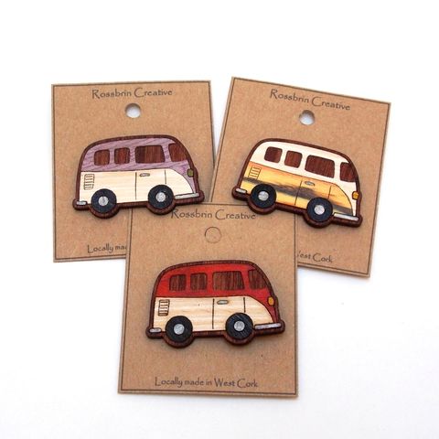 Camper,Van,Badge,Campervan, Wooden Badge, Wood Veneer, rossbrin creative, west cork