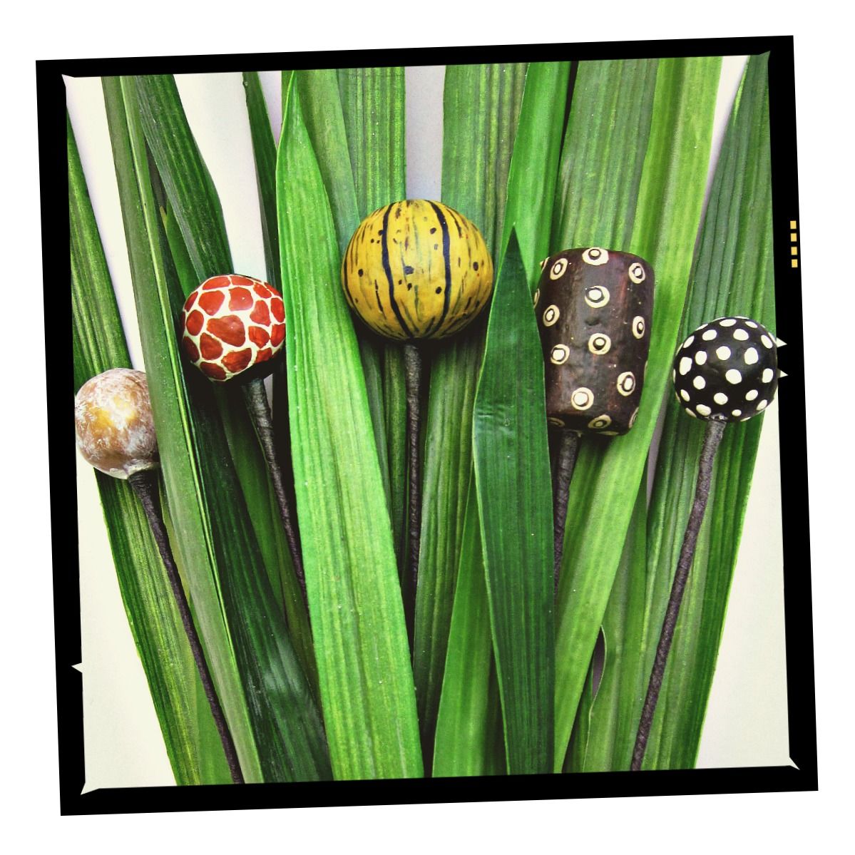 Set of Five Assorted Paper Mache Shapes on Stems Decor Picks Zanzibar