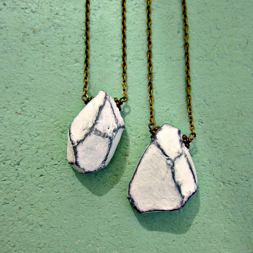 Paper Mache Necklace, Faceted Nugget on Rustic Brass Chain Beryl