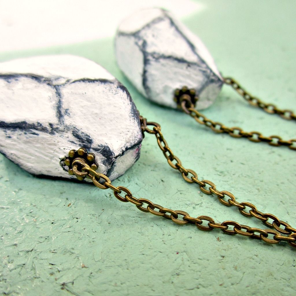 Paper Mache Necklace, Faceted Nugget on Rustic Brass Chain Beryl Created by Renée