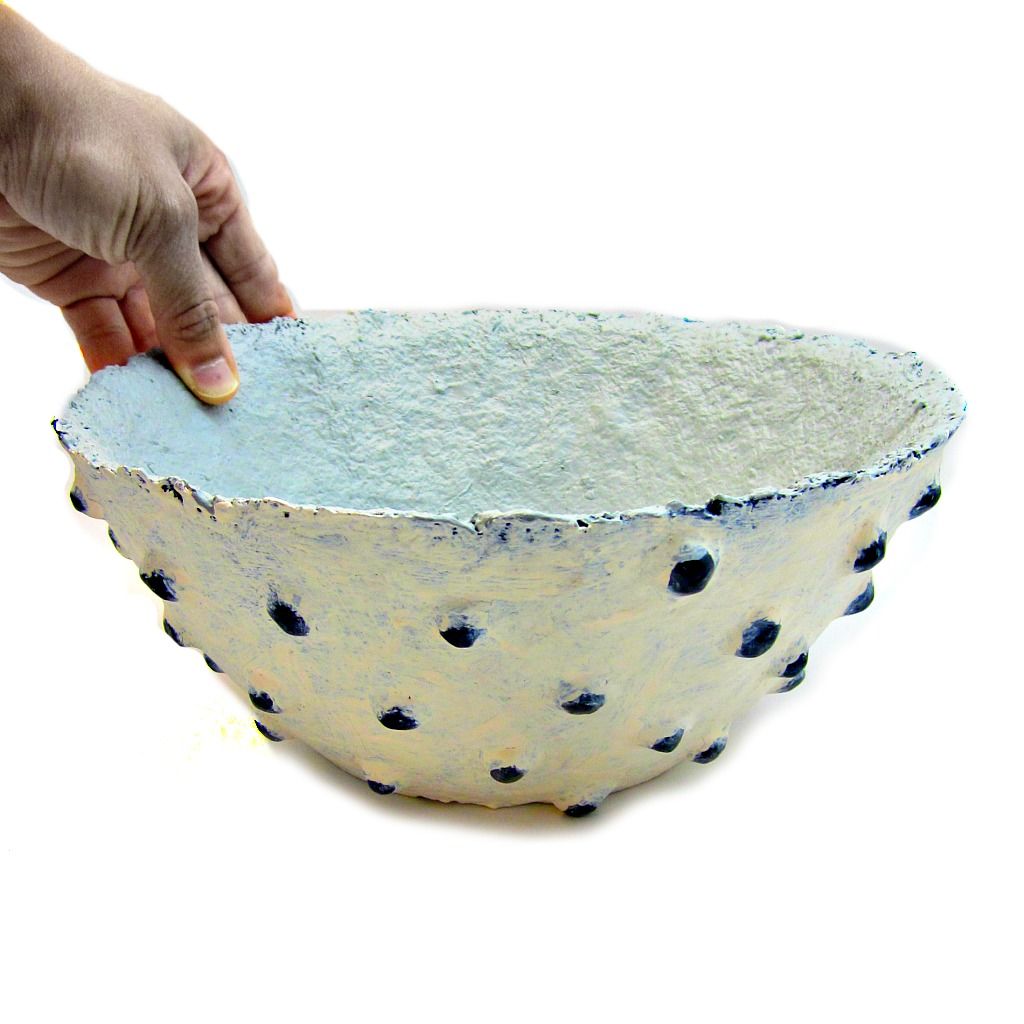 Bowl, Handmade Paper Mache Vessel with Decorative Nodes Mineral Created by Renée