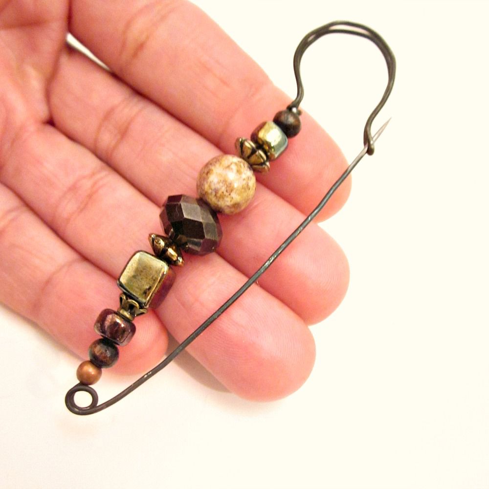 Large Beaded Black Wire Handmade Scarf Pin Phaedra Created by Renée