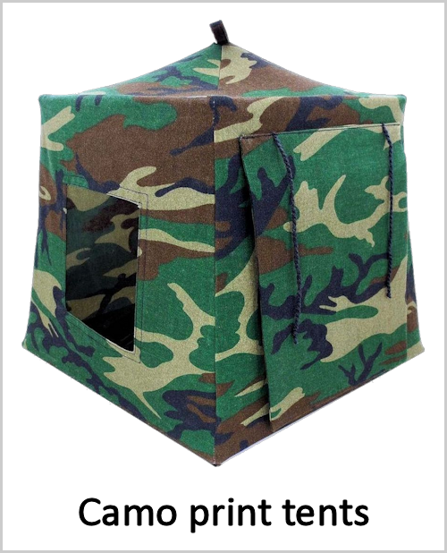 Camo print tents without lace around the windows