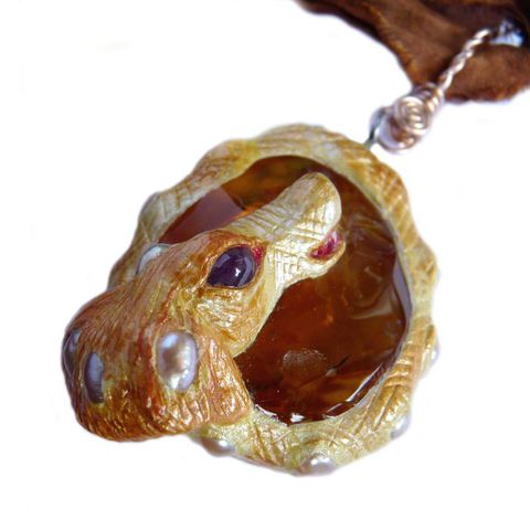 Dragon,,Amber,and,Gemstone,Sculpture,Pendant,dragon,dragon pendant,amber dragon,dragon necklace,ruby,freshwater pearl,amber